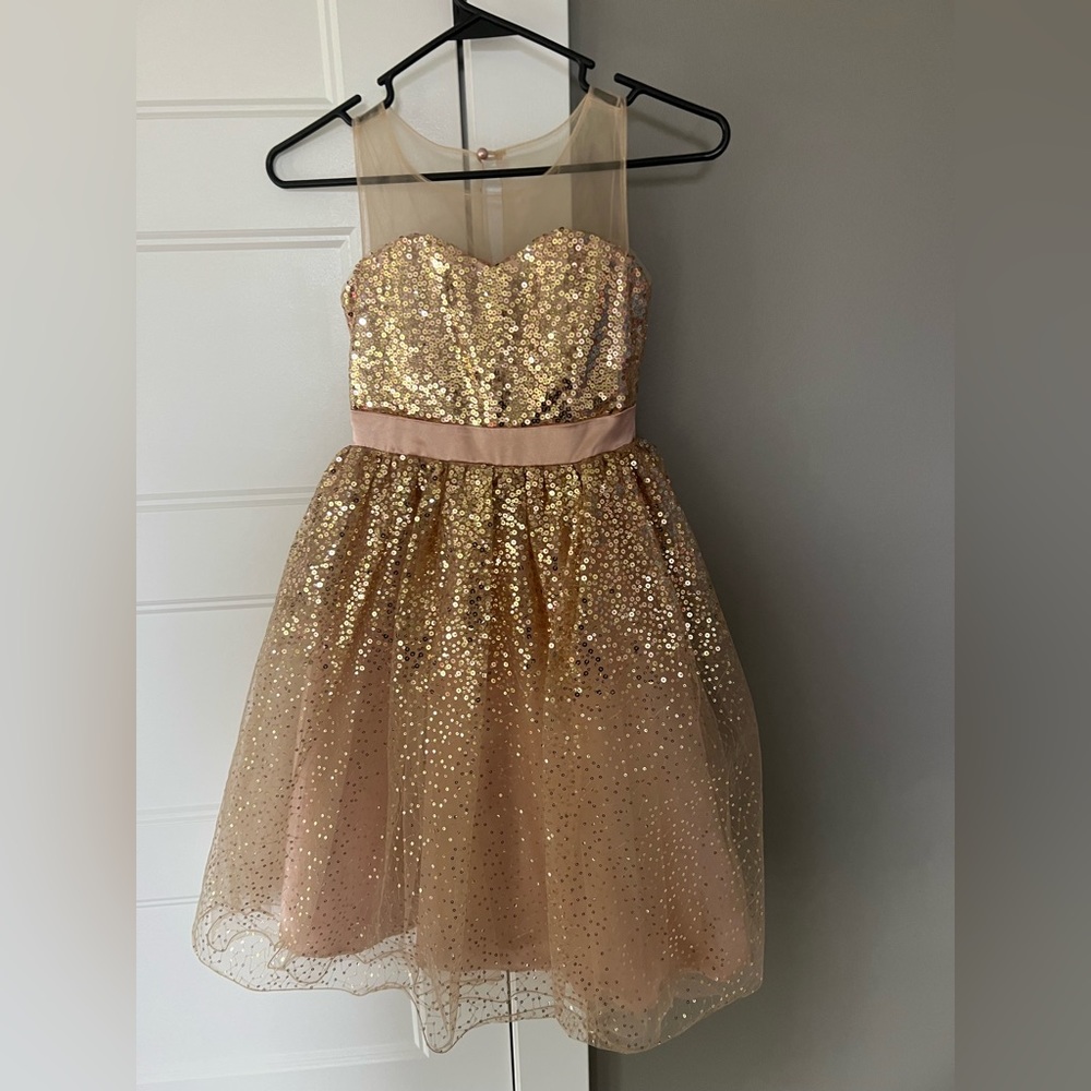 Girls Iris & Ivy sequin illusion strapless dress size 8.